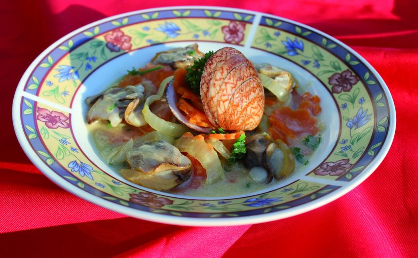 Nage tiède d’amandes de mer au cidre de Normandie